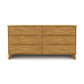 Linn 6-Drawer Dresser by Copeland Furniture with a natural finish and mid-century style, featuring small rectangular patterns.