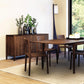 Sustainably sourced walnut dining table with Copeland's Lisse Dining Chairs.