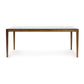 Lisse Glass Top Dining Table by Copeland Furniture highlighting its sleek smooth surface and four straight legs.