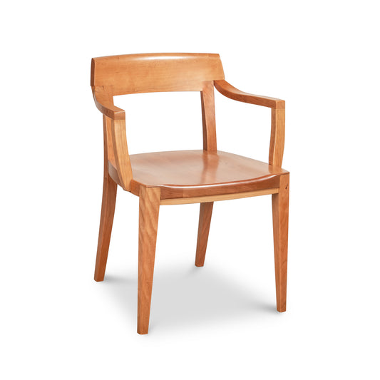 Ludlow Chair floor model from Vermont Woods Studios, showcasing armrests, curved backrest, and modern natural wood craftsmanship.