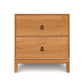 Copeland Furniture Mansfield 2-Drawer Nightstand with Arts & Crafts style, black handles, smooth finish, and short legs.