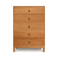 Mansfield 5-Drawer Wide Chest by Copeland Furniture in solid wood with horizontal handles and four short legs.