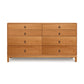 Mansfield 8-Drawer Dresser by Copeland Furniture in cherry wood with sleek black handles and short legs.