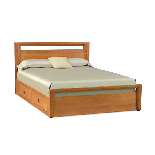 Copeland Furniture Mansfield Storage Bed with solid wood frame and two storage drawers, highlighted by its elegant design.