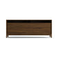 Copeland Furniture Mansfield Media Console in natural hardwood, featuring two shelves and doors, modern American made craftsmanship.