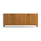 Copeland Furniture Mansfield Media Console, featuring four doors, minimalist handles, and short legs; expertly crafted in solid American wood.