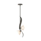 Mika 2-Light Pendant by Hubbardton Forge with curved dark metal arms and frosted glass shades, showcasing elegant modern lighting craftsmanship.