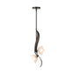 Hubbardton Forge Mika 2-Light Pendant with dark metal frame and two white, flower-shaped glass shades, highlighting modern handcrafted design.