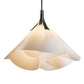Elegant Mobius Large Pendant by Hubbardton Forge with swirling cream shade suspended on a sleek black cord.