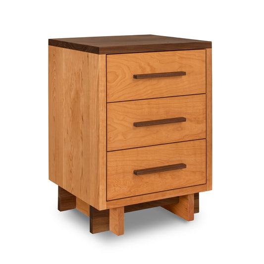 Vermont Furniture Designs Modern American 3-Drawer Nightstand in Engelhard finish, handcrafted and showcasing premium quality craftsmanship.