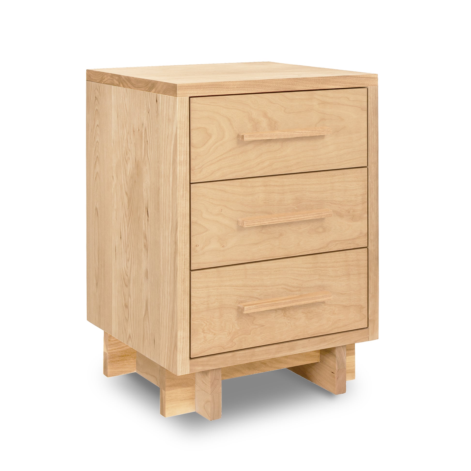 Modern American 3-drawer nightstand by Vermont Furniture Designs, crafted in solid wood with sleek lines and quality construction, shown in a minimalist setting.