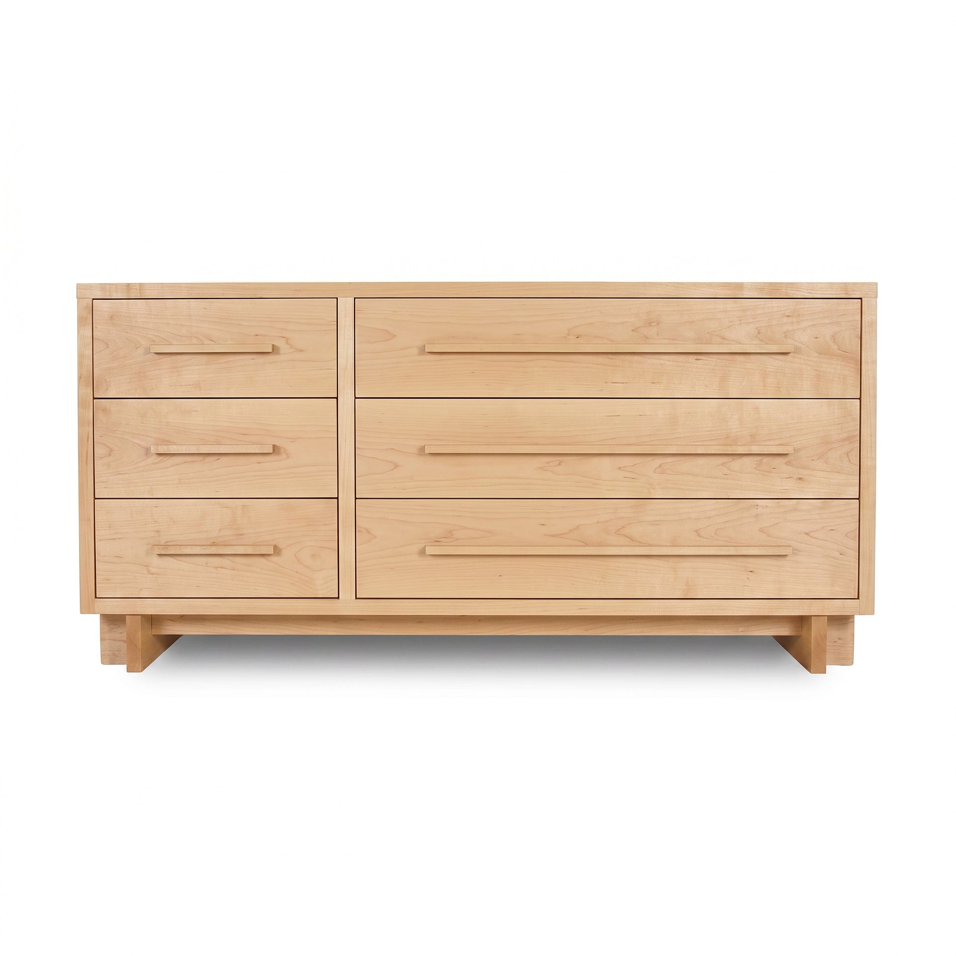Modern American 6-drawer dresser in light wood by Vermont Furniture Designs, featuring sleek horizontal handles and expert craftsmanship.