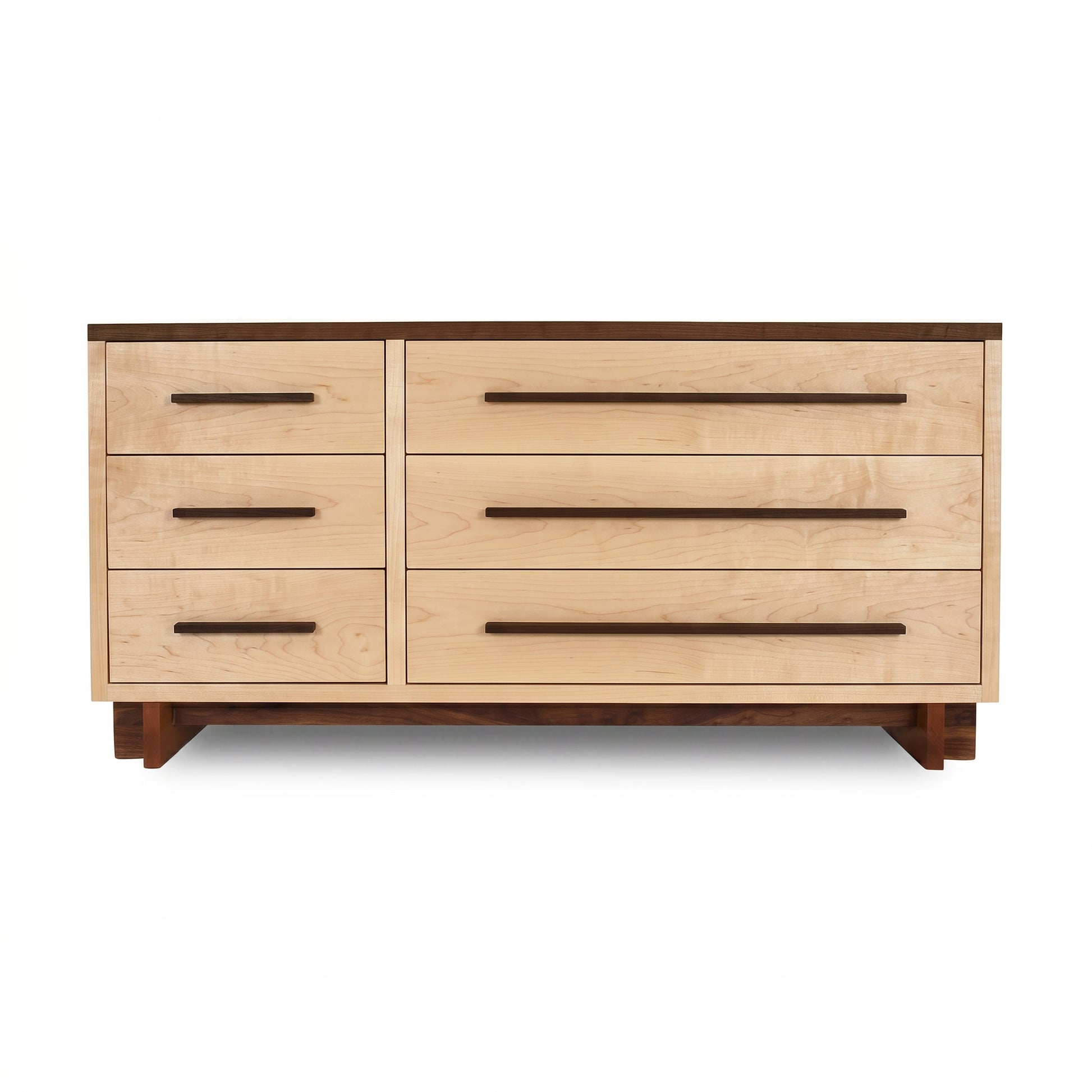 Modern American 6-Drawer Dresser by Vermont Furniture Designs with light wood finish, dark handles, and a handcrafted solid wood top.