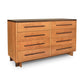 Modern American 8-Drawer Dresser by Vermont Furniture Designs with sleek wooden finish, dark handles, and contrasting top.