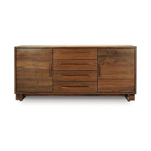 Modern American Sideboard by Vermont Furniture Designs with two end cabinets, four drawers, and a smooth natural wood finish displayed prominently.