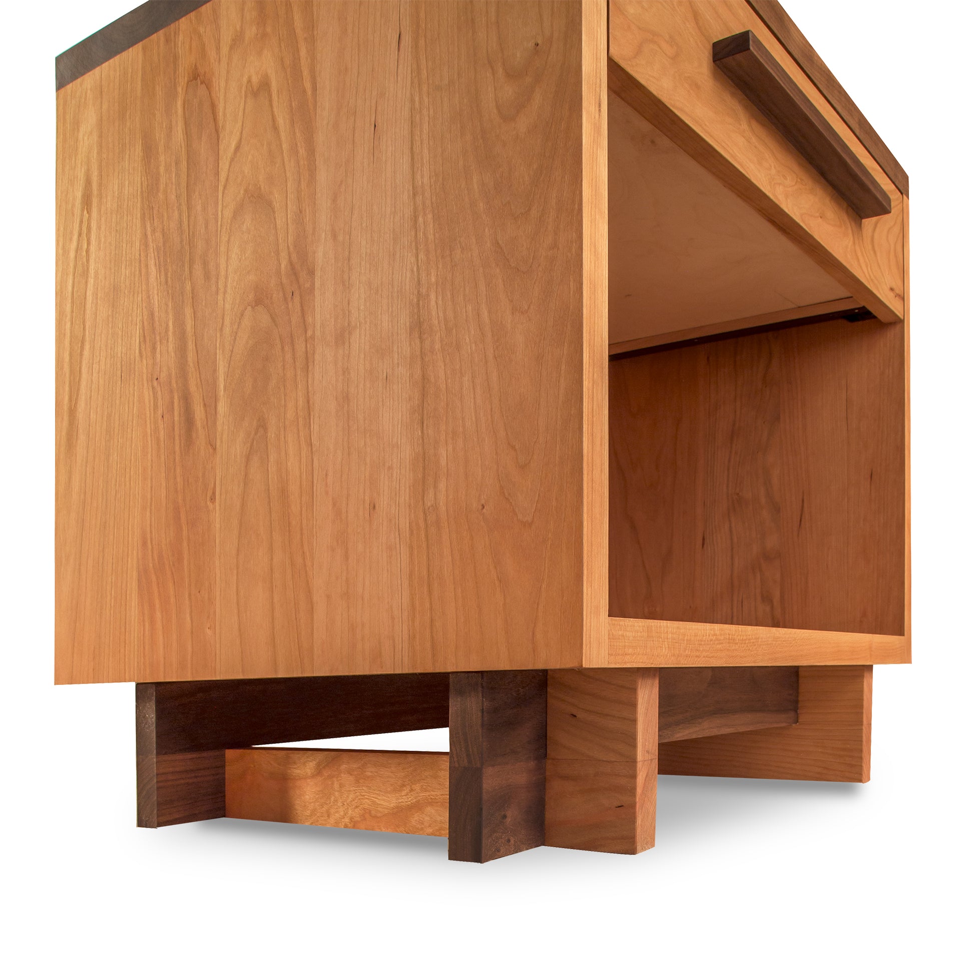 Modern American 1-Drawer Nightstand by Vermont Furniture Designs with handle and short legs.