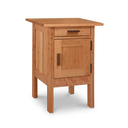 Modern Craftsman 1-Drawer Nightstand with Door in solid hardwood, featuring clean lines and sleek metal handles.
