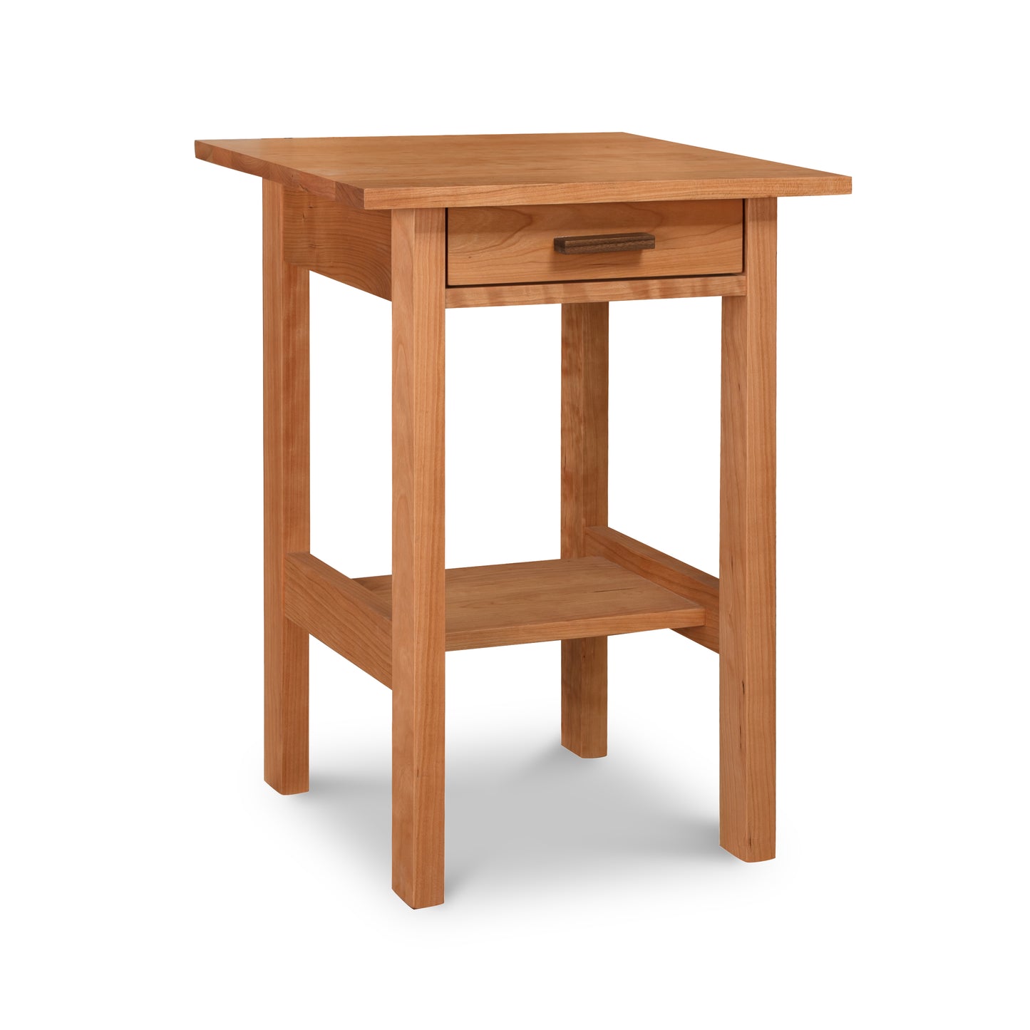 Modern Craftsman 1-drawer open shelf nightstand by Vermont Furniture Designs, handcrafted from solid wood with clean, straight legs and minimalist design.