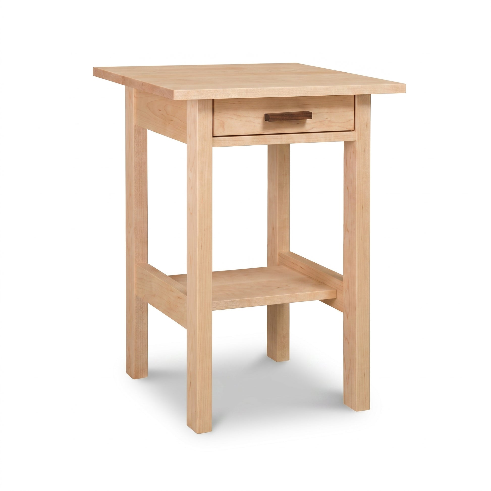 Modern Craftsman 1-Drawer Open Shelf Nightstand by Vermont Furniture Designs in light wood, showcasing quality American craftsmanship and elegant design.