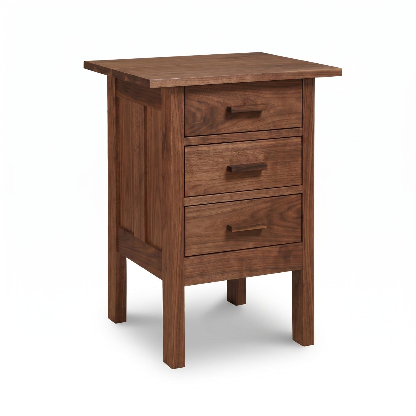 Modern Craftsman 3-Drawer Nightstand by Vermont Furniture Designs, featuring sleek lines and four sturdy legs, expertly crafted in solid wood.