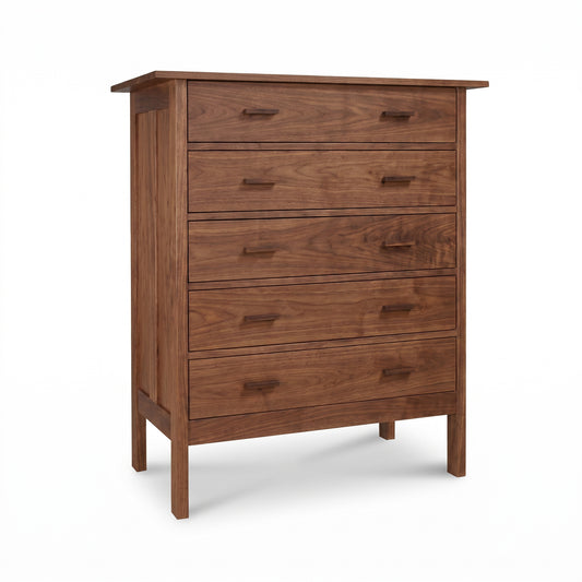 Vermont Furniture Designs Modern Craftsman 5-Drawer Chest with mission style and flat handles, handcrafted in America from premium hardwood.