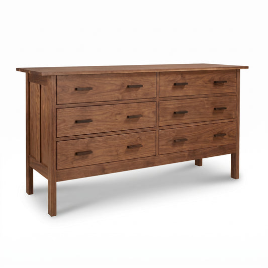 Vermont Furniture Designs Modern Craftsman 6-Drawer Dresser with sleek horizontal handles, handcrafted in the USA from solid wood.