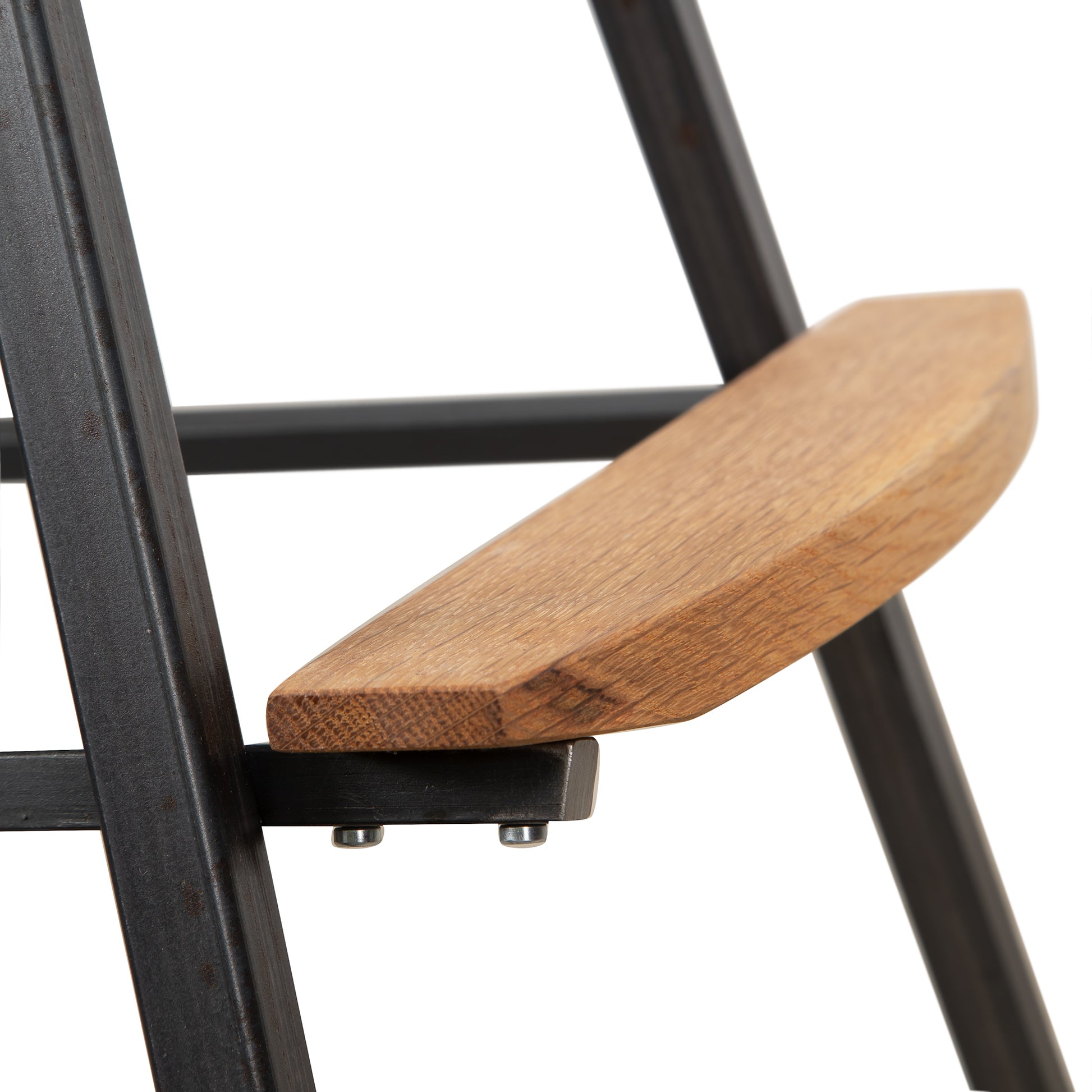 Vermont Woods Studios Modern Industrial Bar Stool with Back in Oak, featuring a sleek industrial design and American craftsmanship.