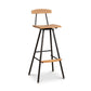 Modern Industrial Bar Stool with Back in Oak by Vermont Woods Studios, featuring an oak seat, backrest, footrest, and sleek black metal legs.