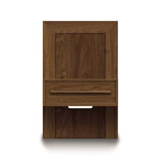 Copeland Furniture Moduluxe Attached Nightstand showcases a sleek design with one drawer and open shelf, crafted in America from premium hardwood.