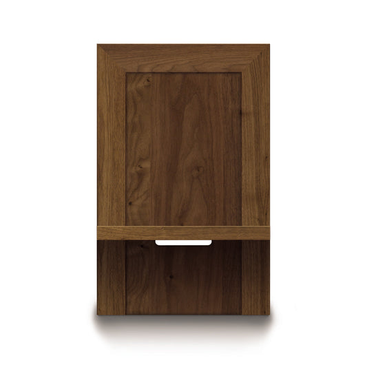 Moduluxe Attached Nightstand by Copeland Furniture, handcrafted in solid wood with a shelf and recessed silver handle, American made.