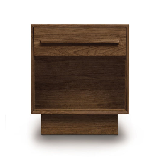Copeland Furniture Moduluxe nightstand in solid hardwood with one drawer and an enclosed shelf, showcasing minimalist, high-quality craftsmanship.