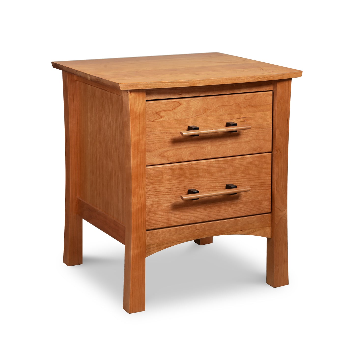 Copeland Furniture Monterey 2-Drawer Nightstand in floor model, highlighting modern square design and metal handles, crafted in Vermont.