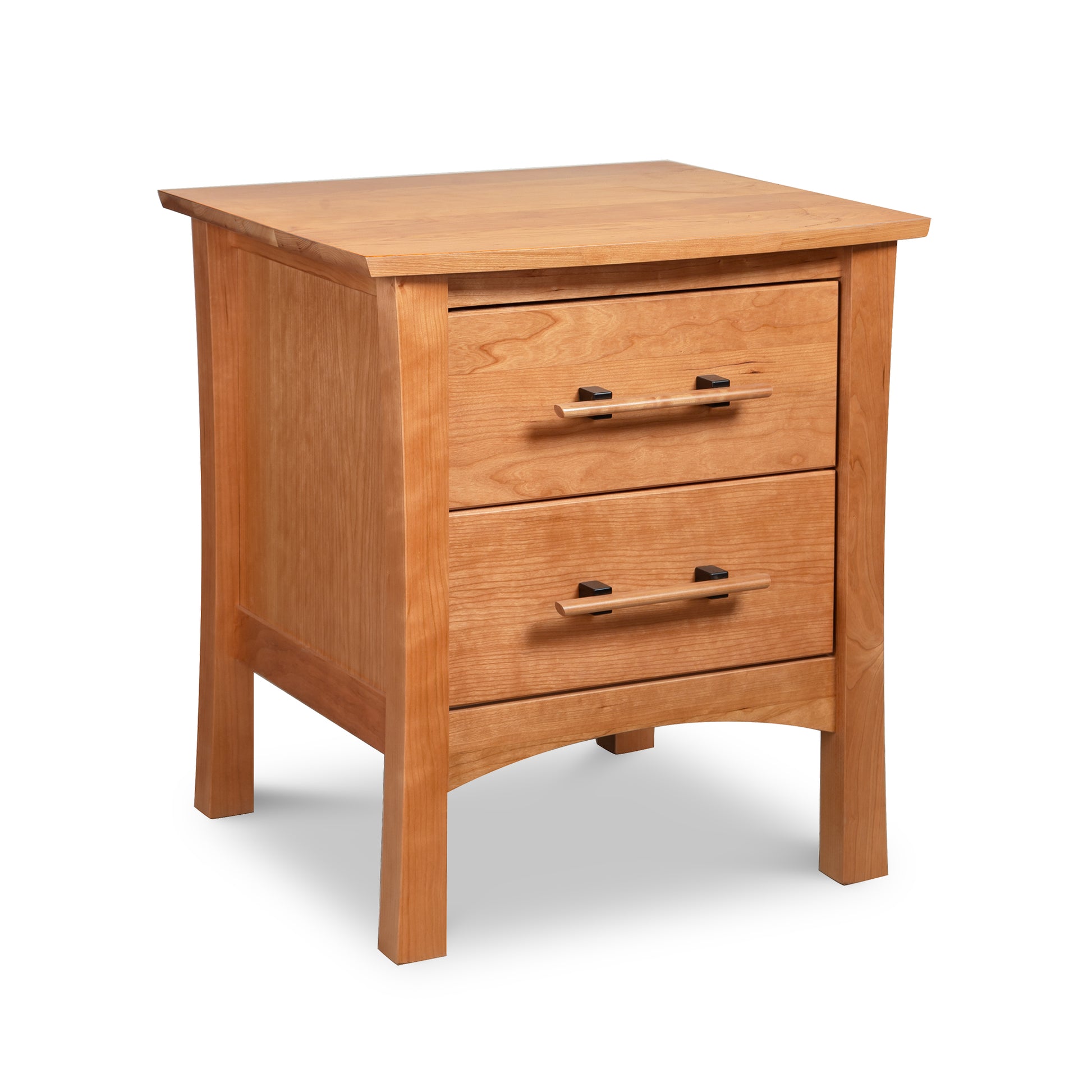 Copeland Monterey 2-Drawer Nightstand crafted from solid wood with sleek metal handles, highlighting American made quality and craftsmanship.