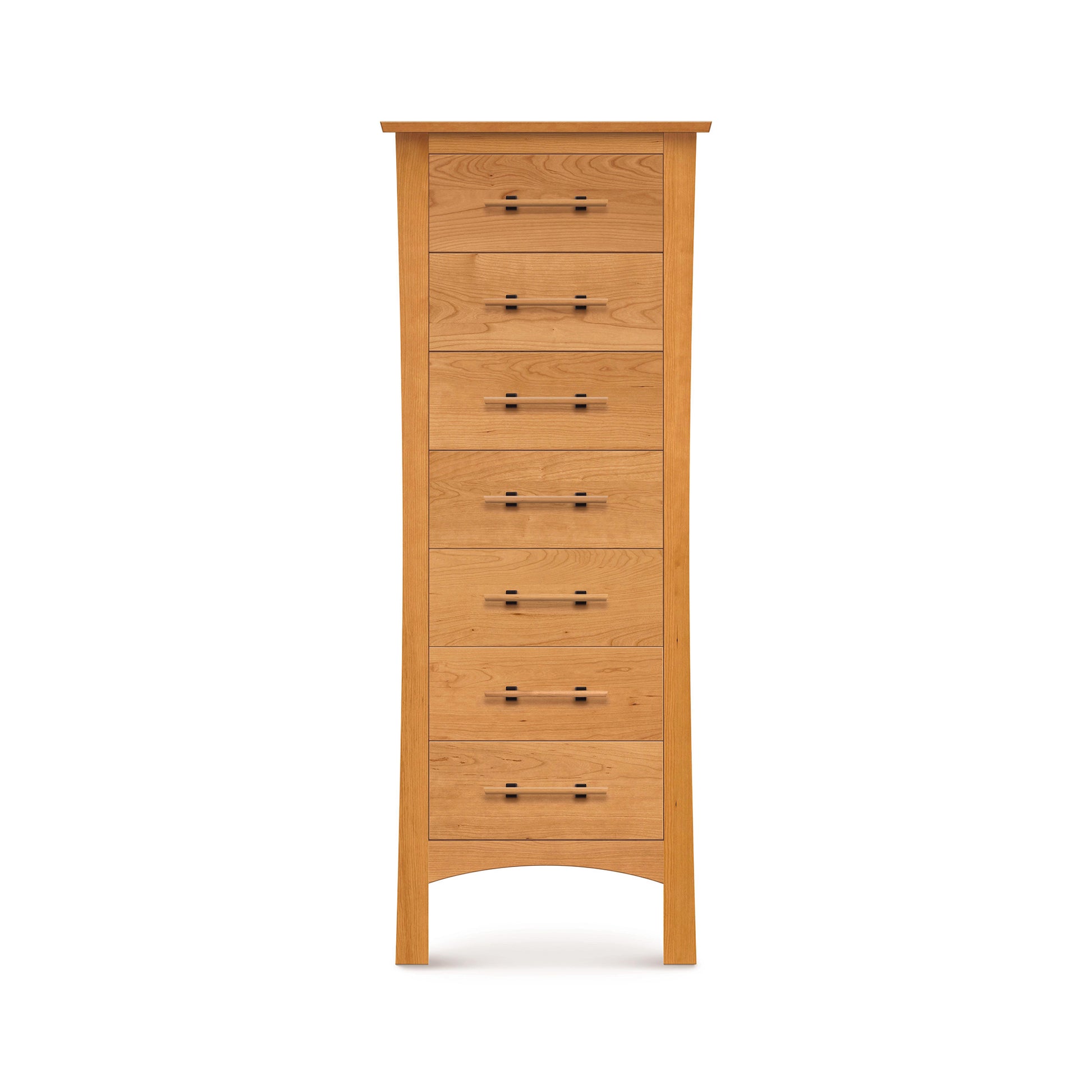 Tall cherry wood lingerie chest with 7 drawers and metal handles from Copeland Furniture's Monterey Collection.