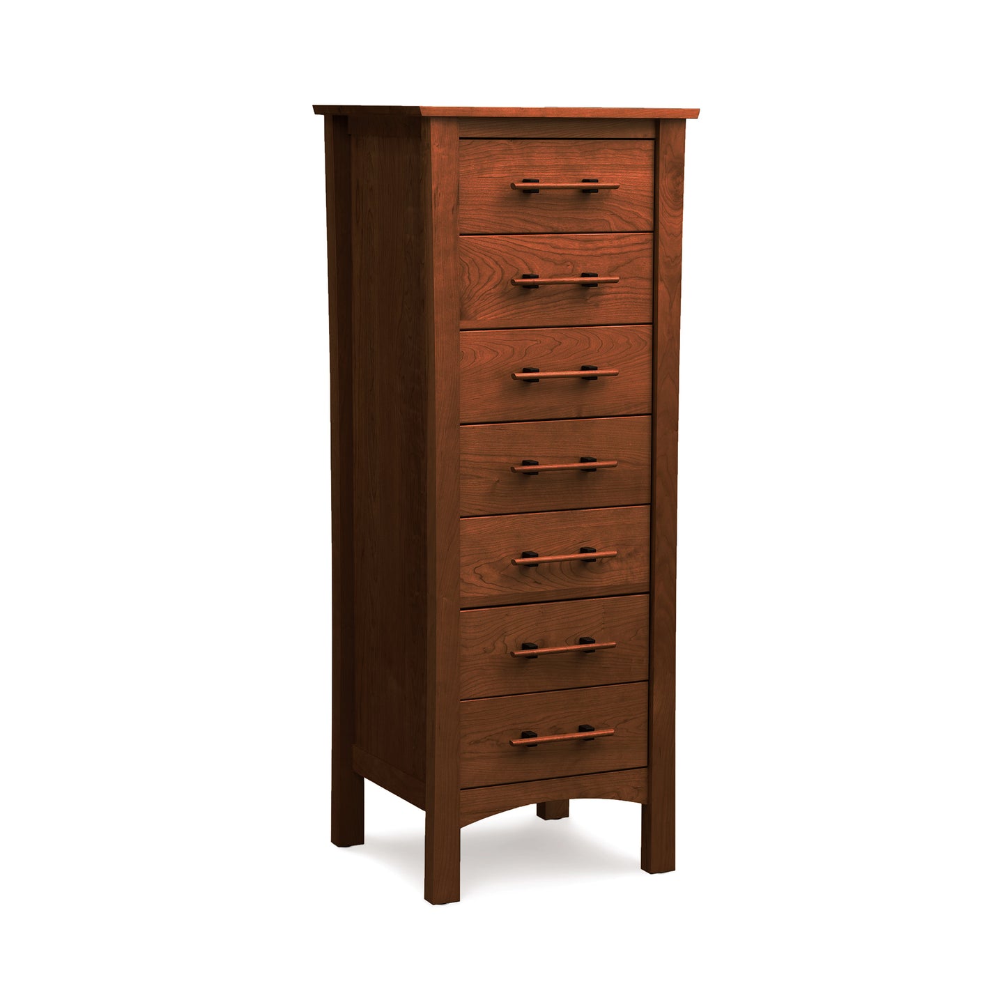 Monterey Lingerie Chest by Copeland Furniture, featuring a tall design in luxurious cherry wood with seven drawers and sleek metal handles.