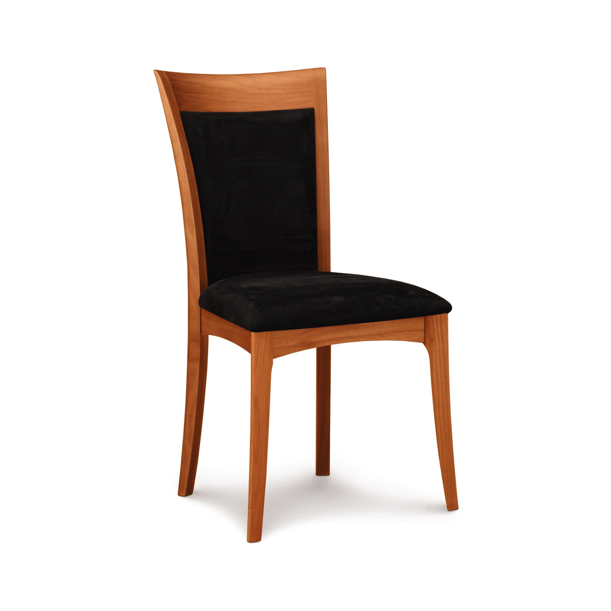 Morgan Shaker Chair by Copeland Furniture, crafted in solid cherry with a black seat cushion and tapered legs, handcrafted in Vermont.