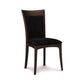 Morgan Shaker Chair by Copeland Furniture, expertly crafted from Black Cherry with a black cushioned seat and curved backrest, showcasing fine Vermont craftsmanship.