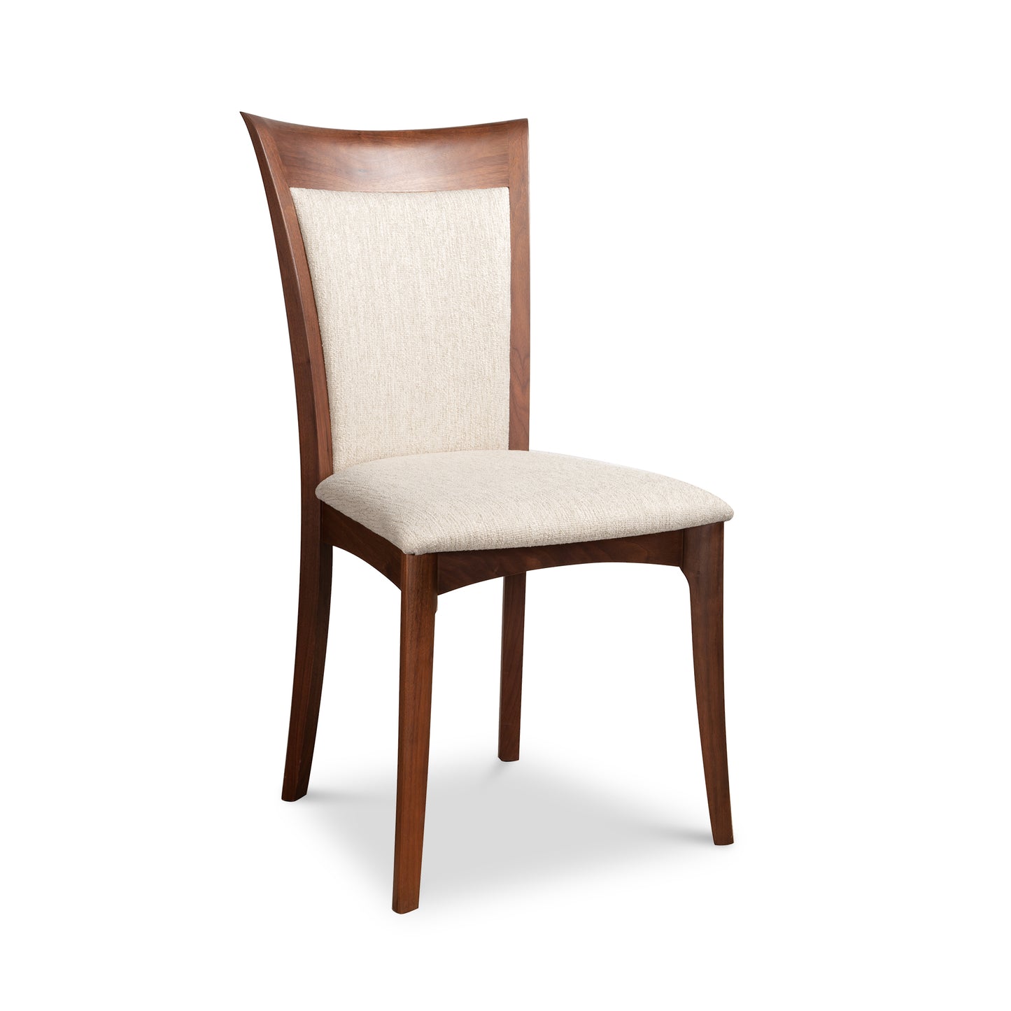 Morgan Shaker Chair by Copeland Furniture with a flared upholstered back, solid black cherry frame, and classic Shaker-inspired craftsmanship.