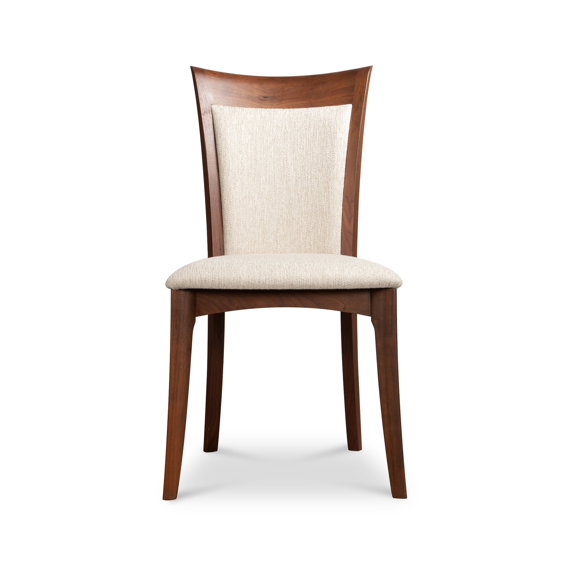 Morgan Shaker Chair by Copeland Furniture, crafted from solid American Black Cherry with a curved backrest and light beige upholstered seat.