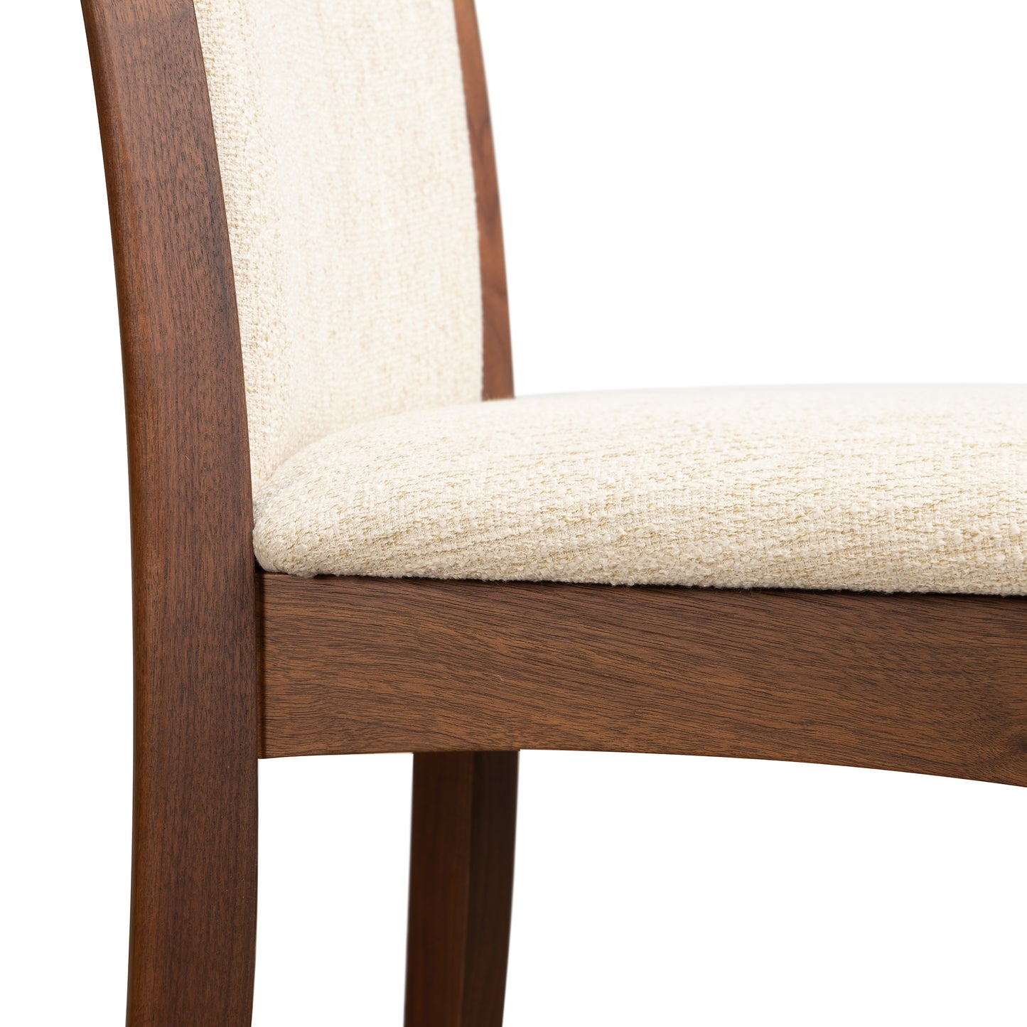 Copeland Furniture Morgan Shaker Chair, solid cherry wood with beige upholstered seat and backrest, handcrafted in Vermont.