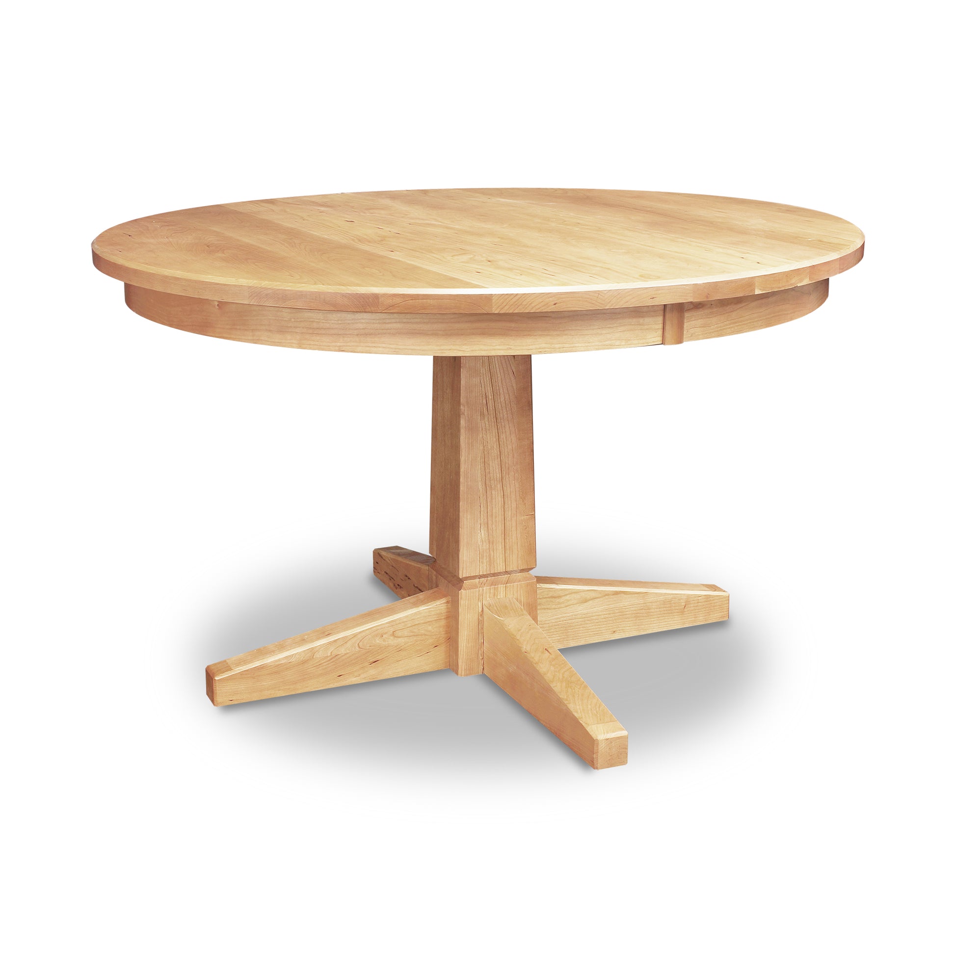 Lyndon Furniture Natural Vermont single pedestal round solid top dining table, handcrafted in America from sustainable wood.