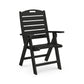 Black POLYWOOD Nautical Highback Folding Dining Chair with slatted back, armrests, and top handle cutout.
