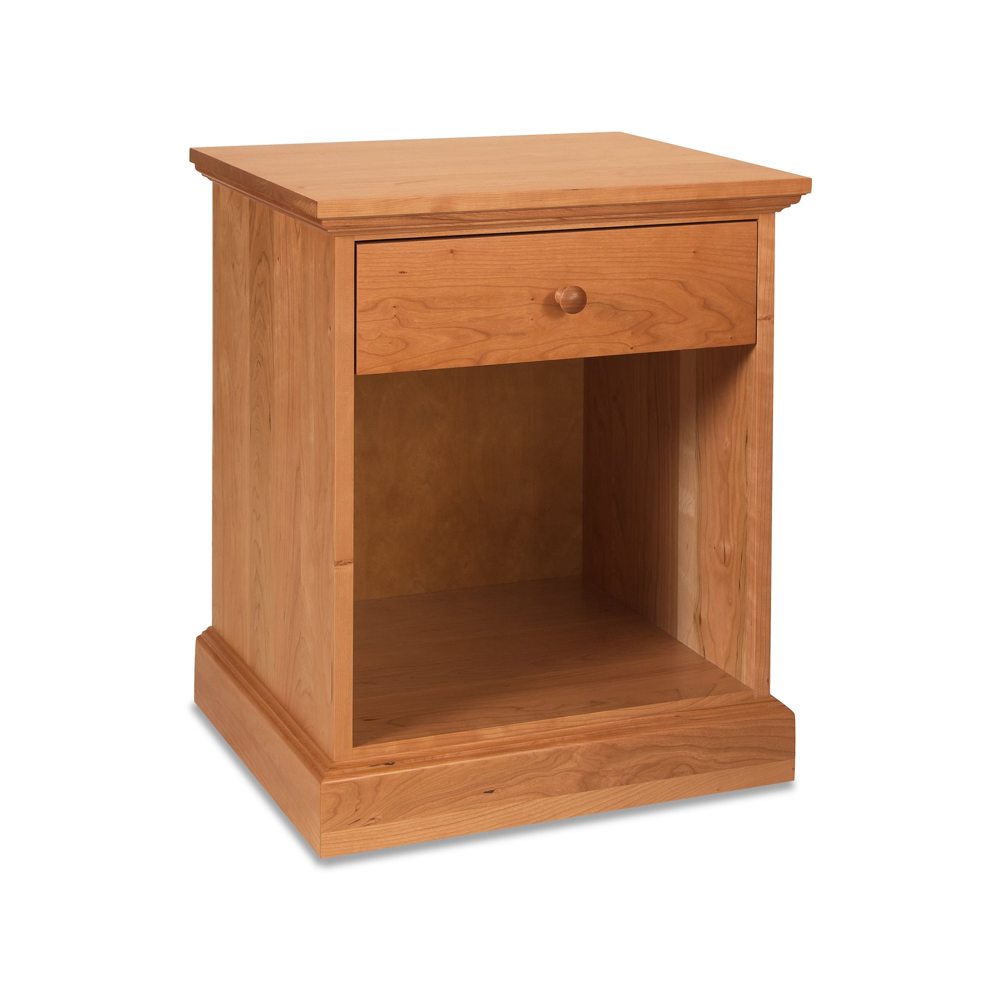 Lyndon Furniture New England Shaker 1-Drawer Enclosed Shelf Nightstand in solid wood with clean lines and classic shaker design.