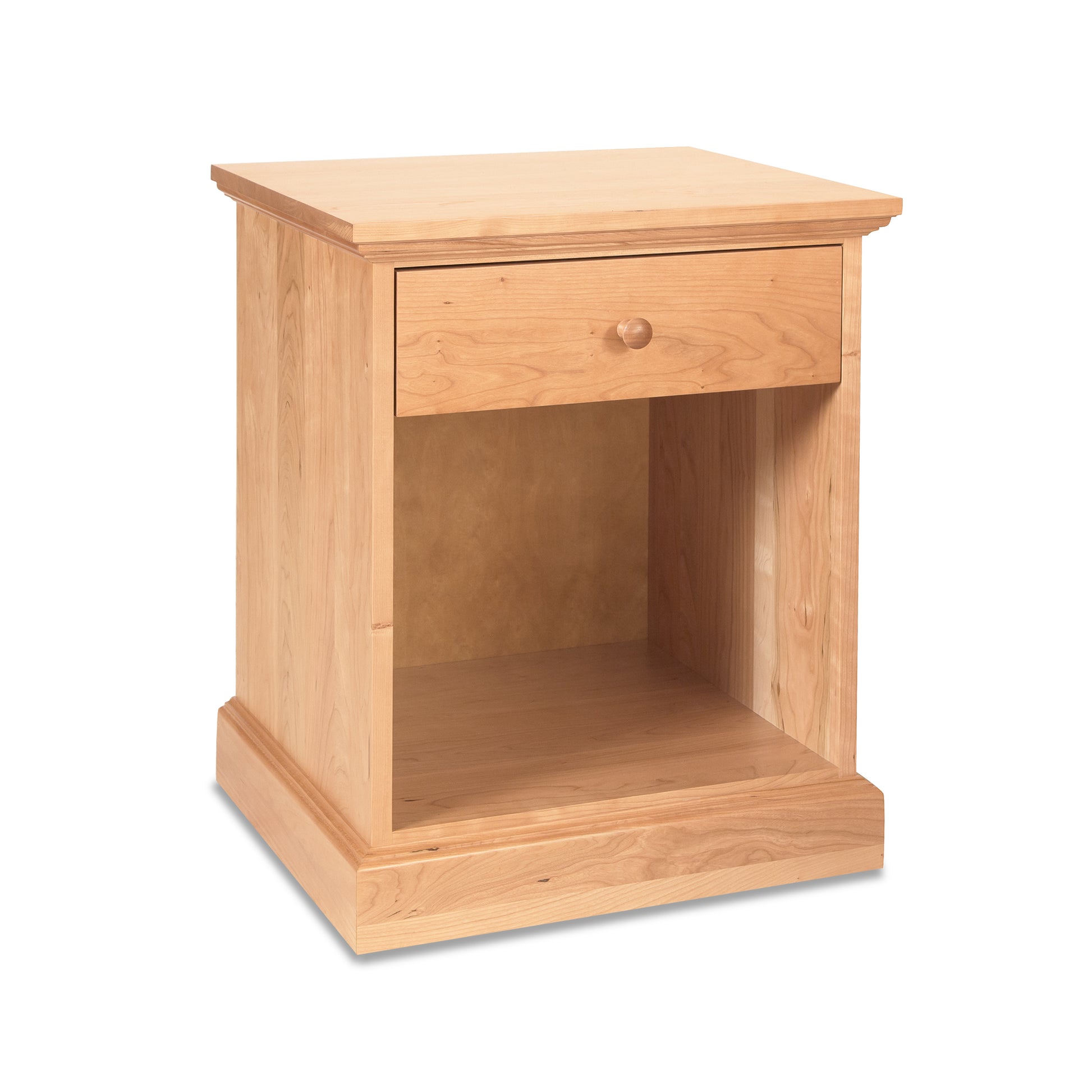 Lyndon Furniture New England Shaker nightstand featuring one drawer and an enclosed shelf, showcasing classic shaker design and fine American craftsmanship.