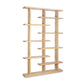 Tall beige wood bookcase with asymmetrical rectangular shelves, designed by Lyndon Furniture, ideal for contemporary media center storage.