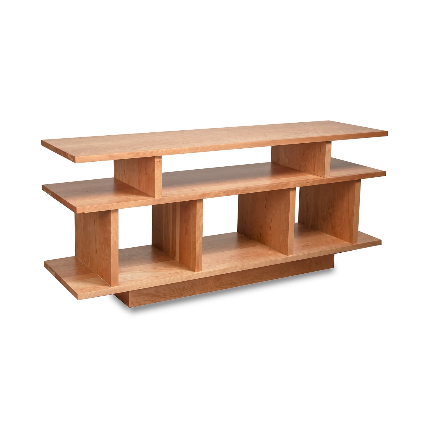 New York Contemporary TV Stand #1 by Lyndon Furniture, American made, with open compartments and a sleek wooden finish for modern living rooms.
