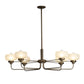 Brass Nola Pendant chandelier by Hubbardton Forge, featuring 8 frosted glass shades in a handcrafted, eco-friendly circular design.