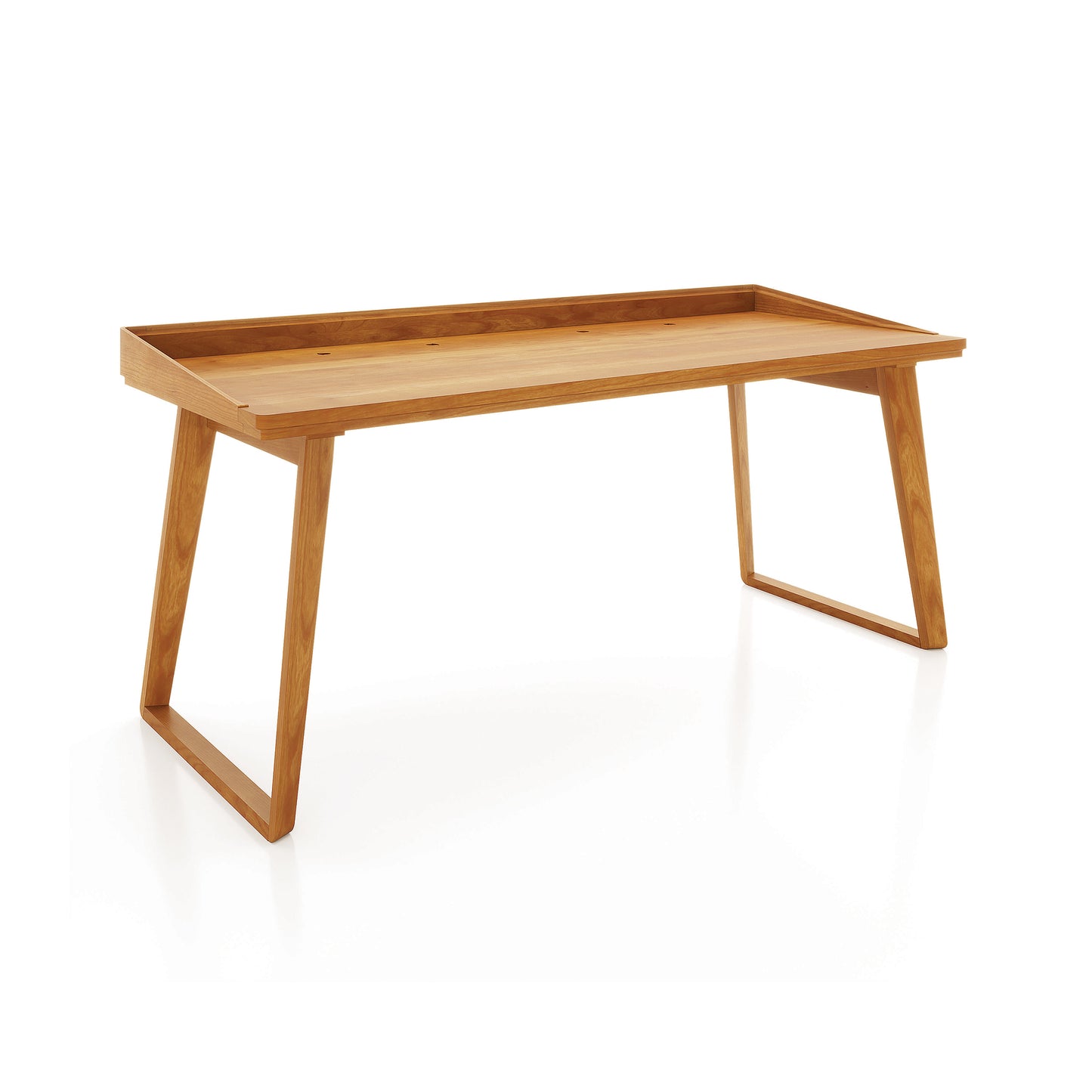 Copeland Furniture Odin Desk in solid wood with angled legs and a raised edge, showcasing American-made craftsmanship and modern design.