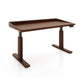 Odin Sit-Stand Desk by Copeland Furniture with a rectangular brown wood top, two sturdy legs, and a right-side control panel, handcrafted in Vermont.