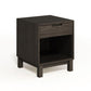 Oslo Nightstand by Copeland Furniture, crafted from solid oak with dovetail joints, featuring a single drawer and an open shelf.